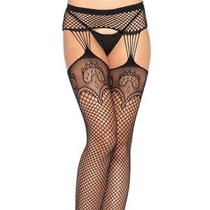 Lace Fishnet Faux Gartered‎ Pantyhose New